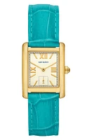 Tory Burch The Eleanor Croc Embossed Leather Strap Watch, 25mm x 34mm in Turquoise at Nordstrom