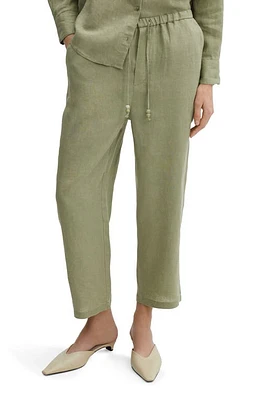 MANGO Elastic Waist Crop Straight Leg Linen Pants at Nordstrom