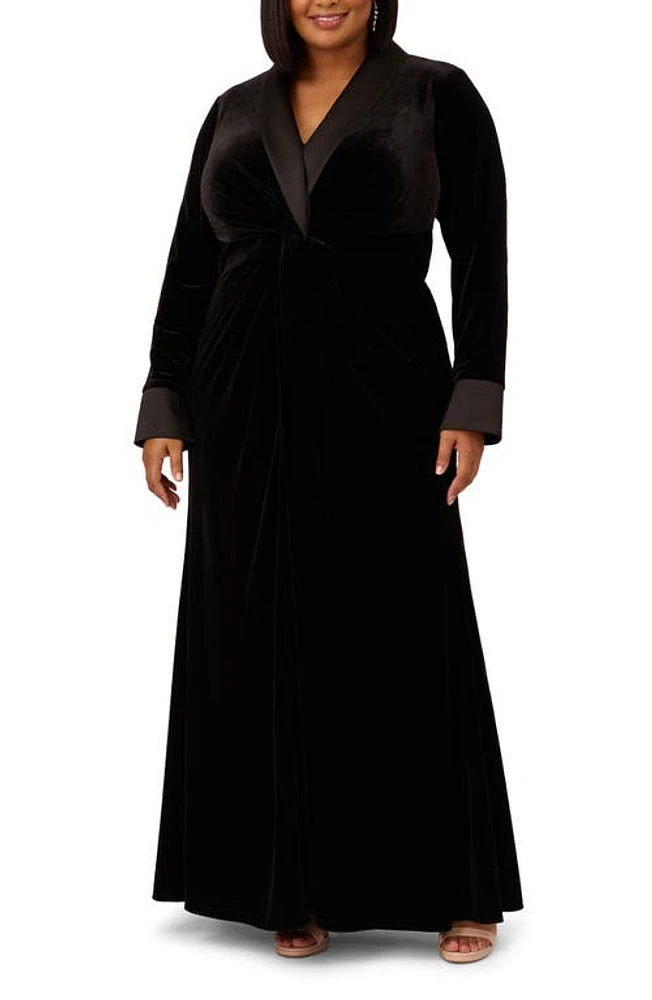 Adrianna Papell Long Sleeve Tux Velvet Gown Black at Nordstrom,