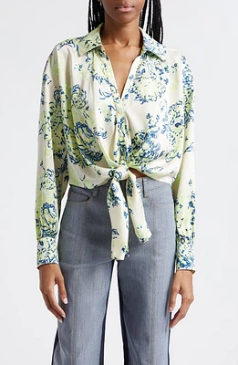 Cinq à Sept Marianna Floral Tie Front Button-Up Shirt Light Plaster Multi at Nordstrom,