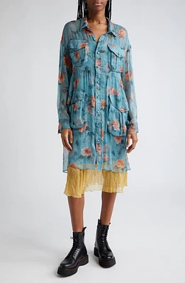 R13 Floral Long Sleeve Double Layer Dress Blue at Nordstrom,