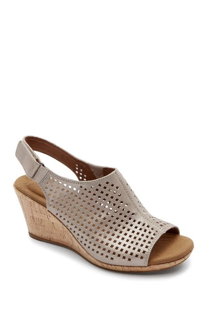 Rockport Briah Perforated Wedge Sandal - Wide Width Available Mtl Khaki Lth at Nordstrom,