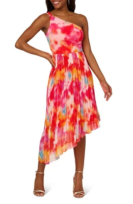 Adrianna Papell One-Shoulder Chiffon Midi Dress Red Multi at Nordstrom,