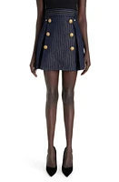 Balmain Six-Button Metallic Pinstripe Denim Miniskirt in Siq Blue Multi at Nordstrom, Size 14 Us