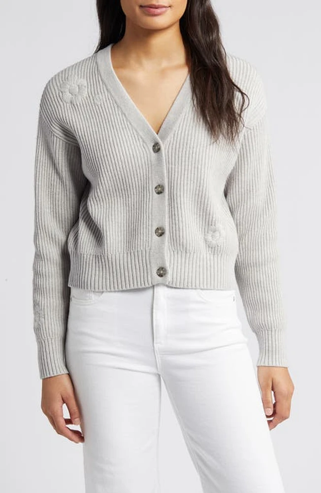 Marine Layer Robin Flower Embroidered Crop Cardigan Light Grey at Nordstrom,