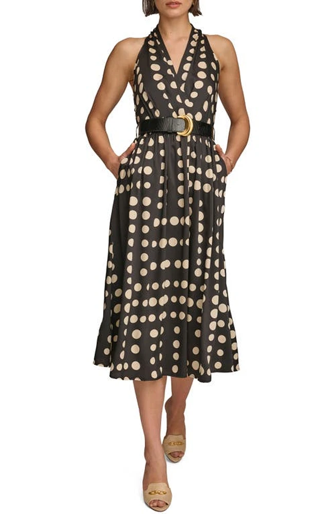 Donna Karan New York Polka Dot Belted Midi Dress in Black/Canvas at Nordstrom, Size 6