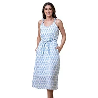 Hope & Henry Women's Organic Sleeveless Button Front Sundress with Sash in Riviera Woodblock Floral at Nordstrom