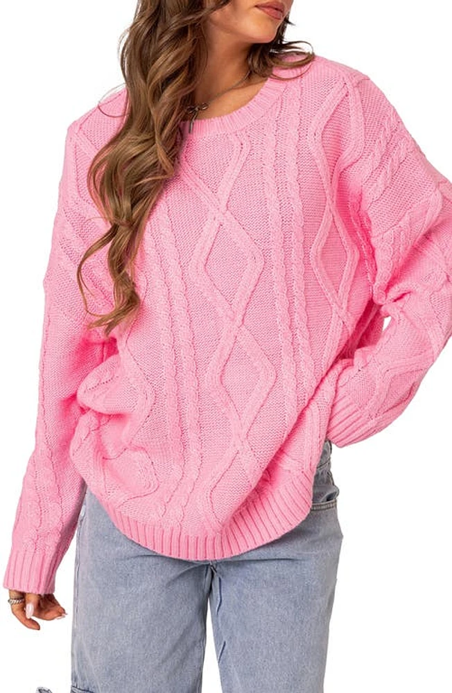 EDIKTED Kennedy Oversize Cable Stitch Sweater Pink at Nordstrom,