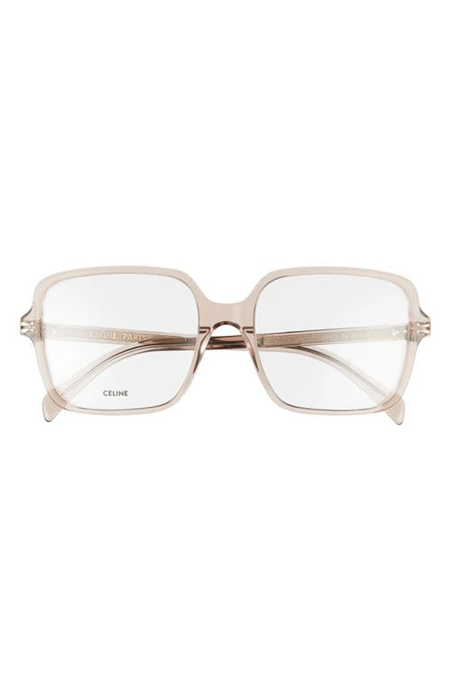 CELINE 57mm Square Reading Glasses in Transparent Taupe at Nordstrom