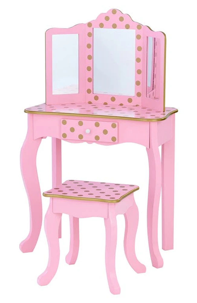 Teamson Kids Fantasy Fields Fashion Gisele Polka Dot Vanity & Stool in Pink /Gold at Nordstrom