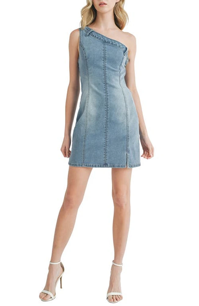 All Favor One-Shoulder Denim Minidress at Nordstrom,