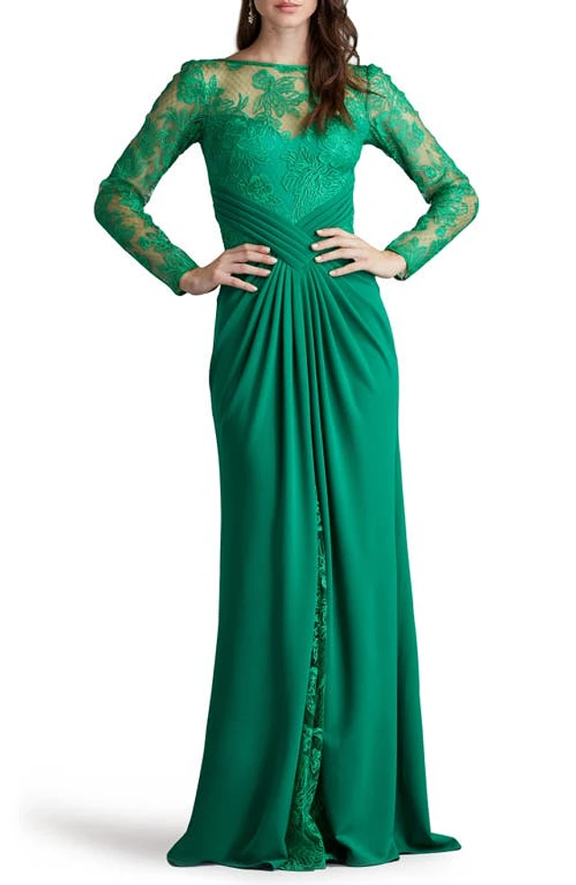Nordstrom Tadashi Shoji Floral Embroidery Long Sleeve Mixed Media Gown Aloe  Green at Nordstrom, | The Summit