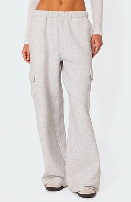 EDIKTED Wide Leg Cotton Cargo Sweatpants Light-Gray at Nordstrom,