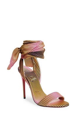 Christian Louboutin Sandale du Désert Silk Ankle Wrap Sandal Pink/Orange Multi at Nordstrom,