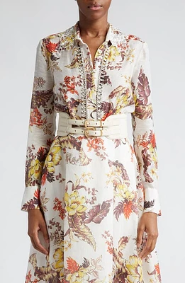 Zimmermann Matchmaker Tropical Linen & Silk Shirt Ivory Floral at Nordstrom,