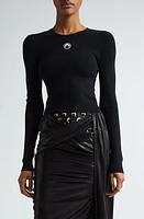 Marine Serre Core Embroidered Moon Cutout Crewneck Sweater Black at Nordstrom,