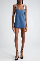 Area Jumbo Crystal Denim Minidress Medium Wash at Nordstrom,