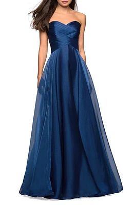 La Femme Strapless Metallic Organza Gown at Nordstrom,