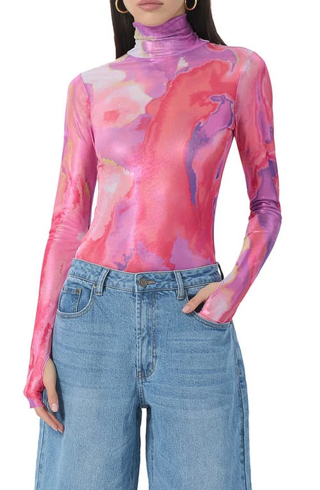 AFRM Zadie Foil Print Turtleneck Top Painted Orchid at Nordstrom,