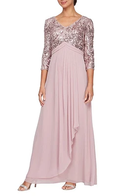 Alex Evenings Sequin Three-Quarter Sleeve Evening Gown at Nordstrom,