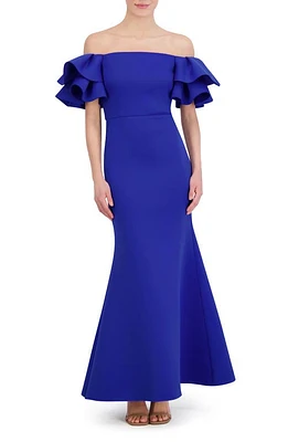 Eliza J Ruffle Sleeve Off the Shoulder Mermaid Gown Cobalt at Nordstrom,