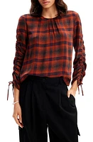 Desigual Adjustable Sleeve Plaid Blouse in Red at Nordstrom, Size Medium