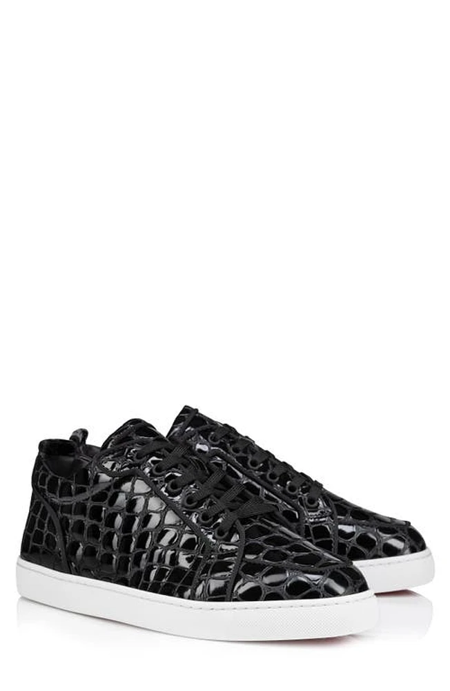 Christian Louboutin Rantulow Orlato Croc Embossed Patent Leather Sneaker Black at Nordstrom,