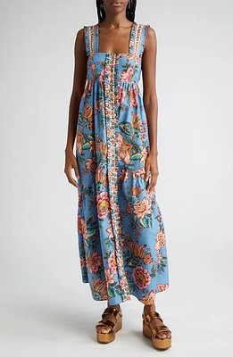 FARM Rio Wonderful Bouquet Button Front Maxi Dress Blue at Nordstrom,