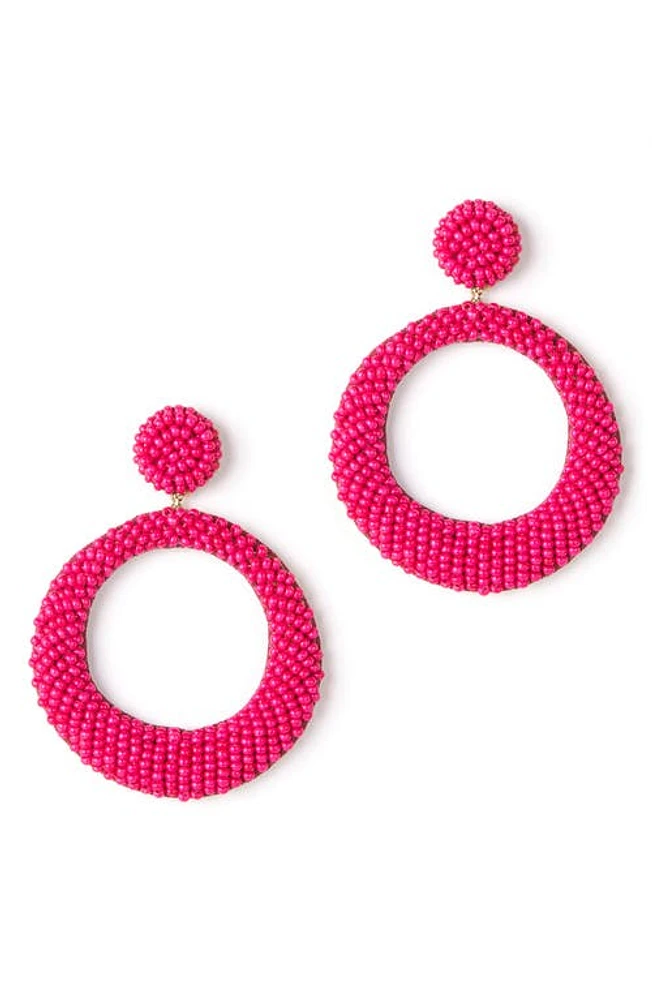 Deepa Gurnani Asta Beaded Hoop Drop Earrings in Fuchsia at Nordstrom