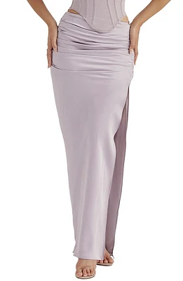 HOUSE OF CB Jia Pleated Satin Maxi Skirt in Grey at Nordstrom, Size X-Large