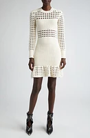 Alexander McQueen Long Sleeve 3D Mesh Mini Sweater Dress in Ivory at Nordstrom, Size Large