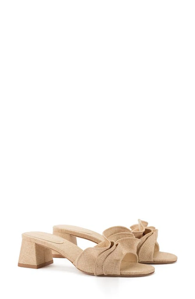 Larroudé Brigite Ruffle Raffia Sandal Beige/Beige at Nordstrom