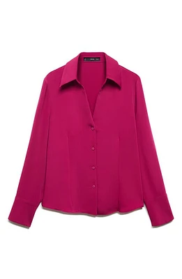 MANGO Long Sleeve Woven Satin Shirt Strawberry at Nordstrom,