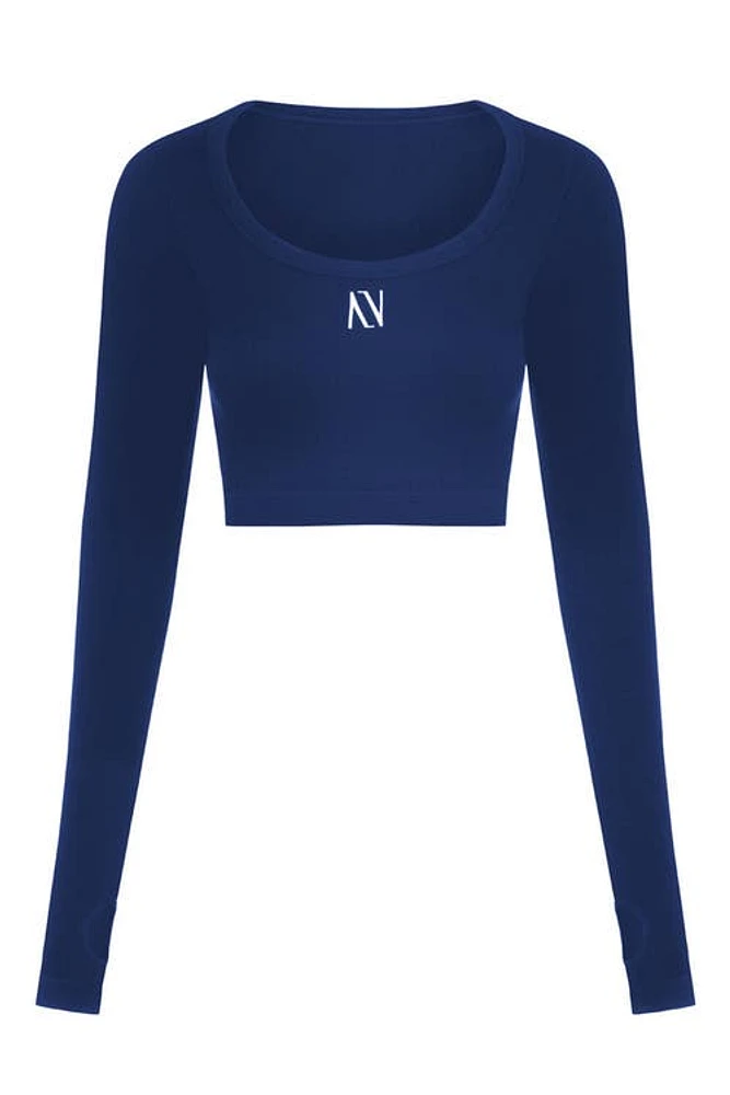 Nocturne Boat Neck Knit Crop Top in Navy Blue at Nordstrom