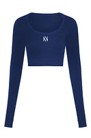 Nocturne Boat Neck Knit Crop Top in Navy Blue at Nordstrom