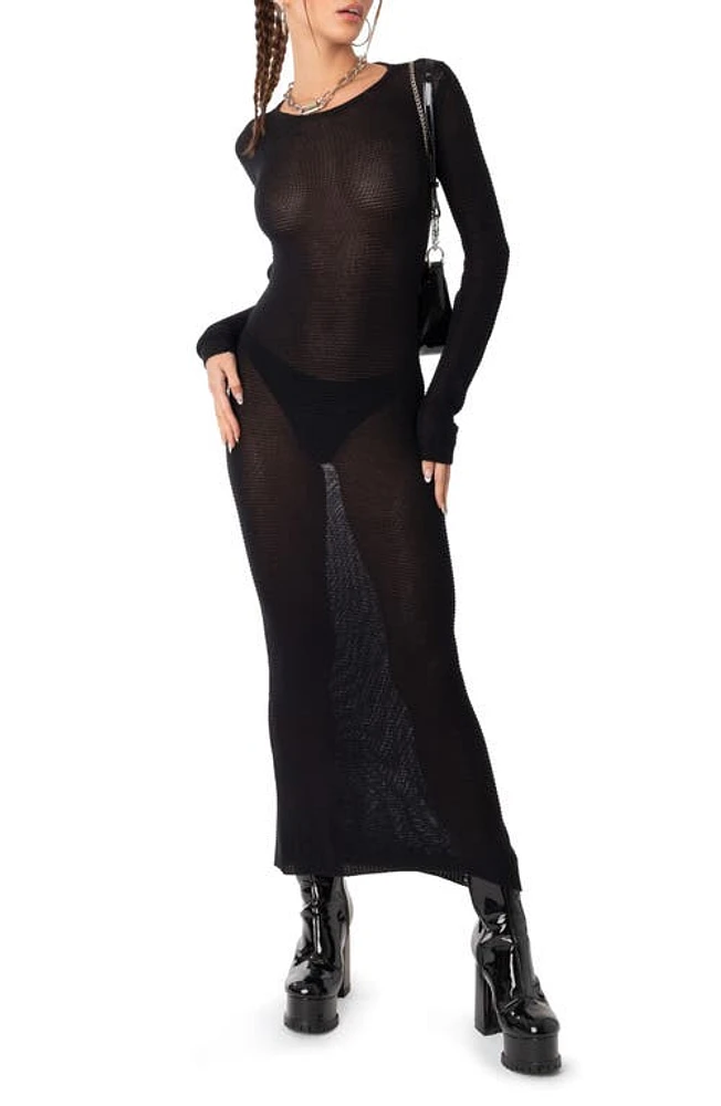 EDIKTED London Open Back Long Sleeve Knit Maxi Dress Black at Nordstrom,