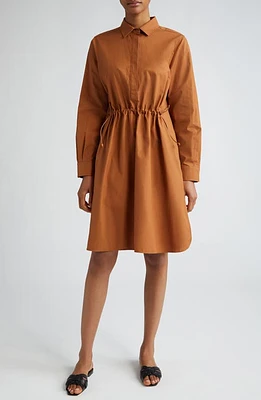 Max Mara Juanita Cinch Waist Long Sleeve Poplin Shirtdress Tobacco at Nordstrom,