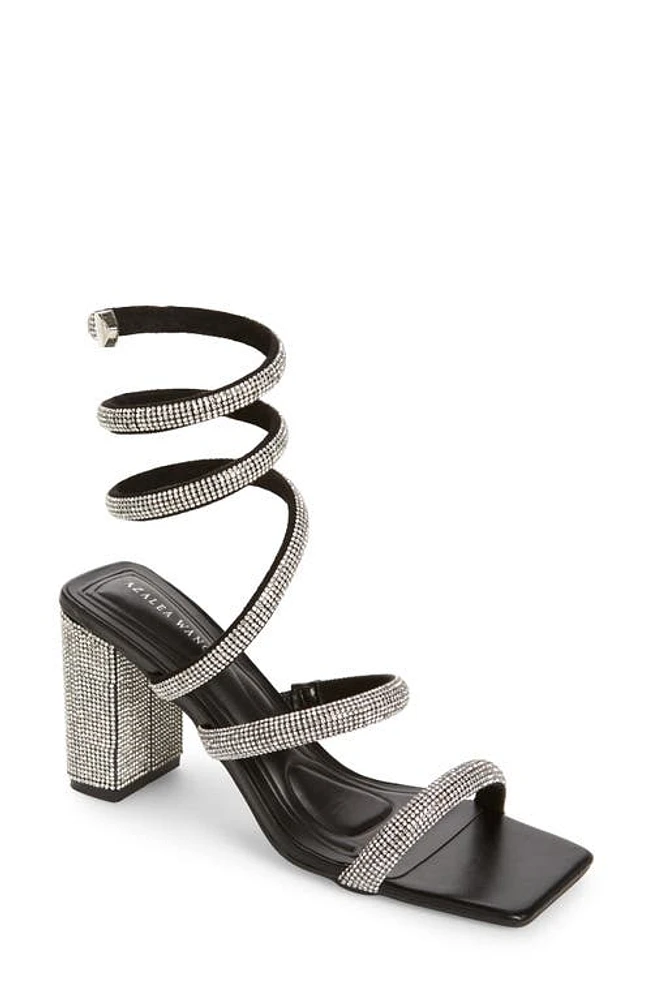 AZALEA WANG Ursula Crystal Embellished Ankle Wrap Sandal Black at Nordstrom,