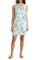 Tommy Bahama Tropical Retreat Floral Linen Shift Dress in White at Nordstrom, Size Small