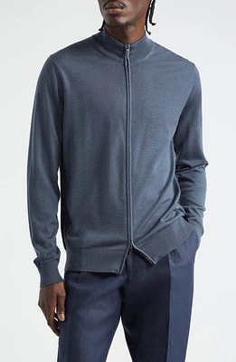 Thom Sweeney Mock Neck Zip Cardigan Slate Blue at Nordstrom,