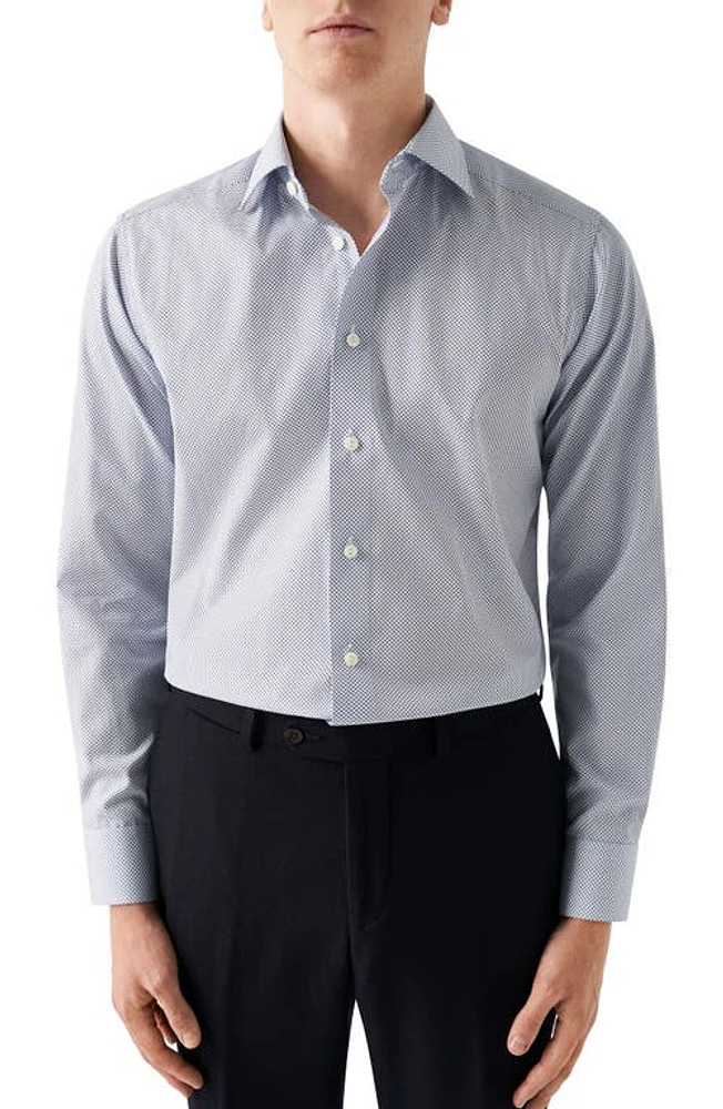 Eton Slim Fit Microprint Dress Shirt Dark Blue at Nordstrom,