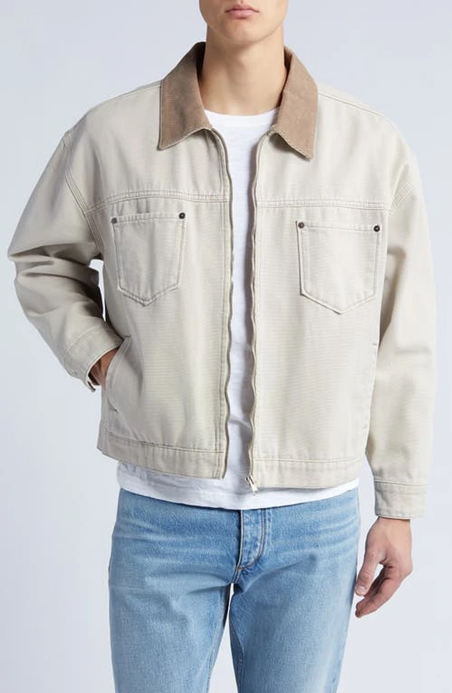 FRAME Corduroy Collar Cotton Canvas Trucker Jacket Beach Sand at Nordstrom,