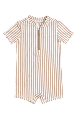 Petit Lem Stripe Short Sleeve One-Piece Rashguard Swimsuit Sand at Nordstrom, M