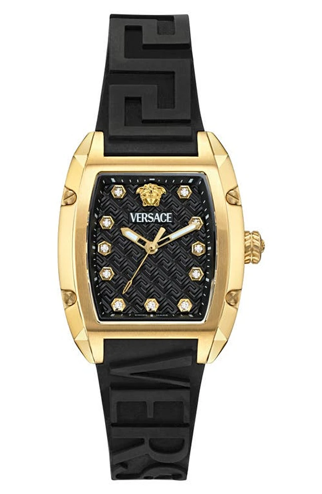 Versace Dominus Diamond Silicone Strap Watch, 44mm x 36mm in Ip Yellow Gold at Nordstrom