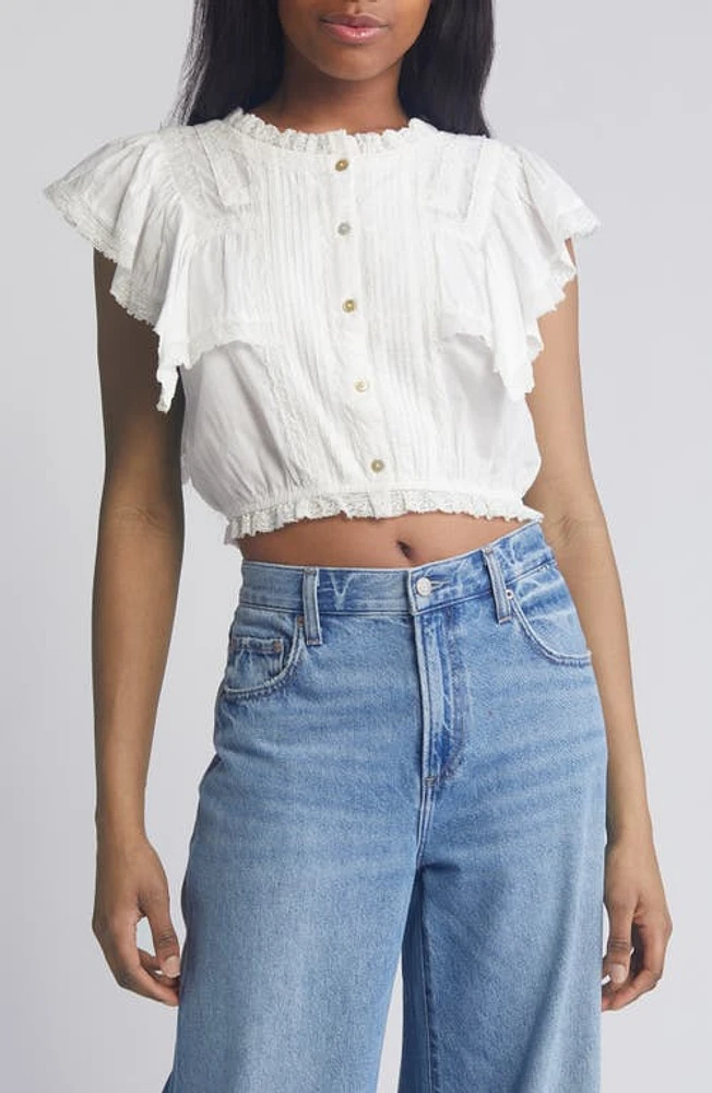 LoveShackFancy Nora Lace Ruffle Crop Top Antique White at Nordstrom,