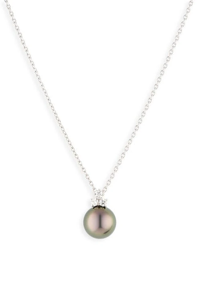 Mikimoto Classic Diamond & Black South Sea Cultured Pearl Pendant Necklace in 18Kw at Nordstrom, Size 20