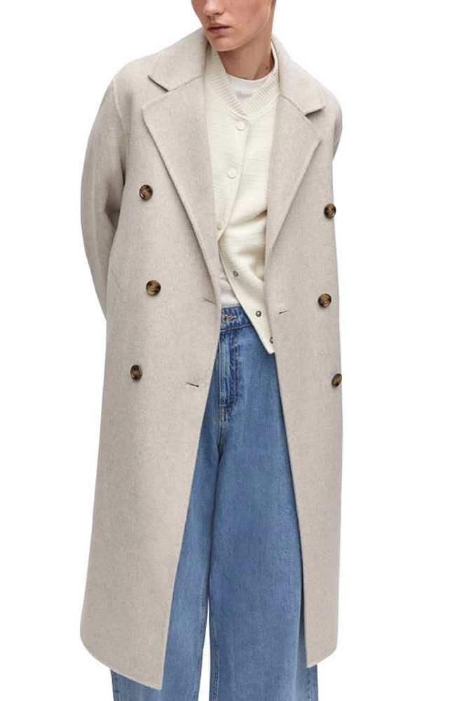 MANGO Double Breasted Wool Blend Coat in Lt Pastel Grey at Nordstrom, Size Small