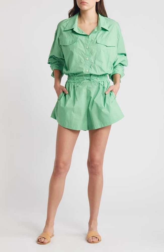 Faithfull the Brand Isole Long Sleeve Button-Up Organic Cotton Poplin Romper Apple at Nordstrom,