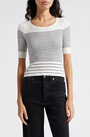 ATM Anthony Thomas Melillo Stripe Cotton & Silk Sweater Chalk /Ink at Nordstrom,