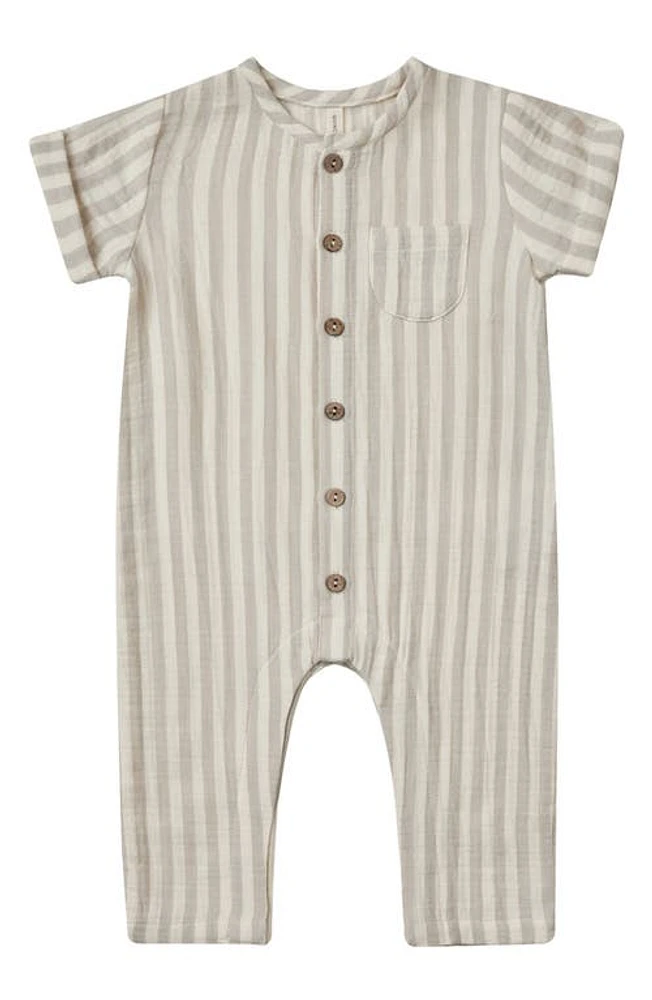 QUINCY MAE Charlie Stripe Organic Cotton Button-Up Romper Ash at Nordstrom,